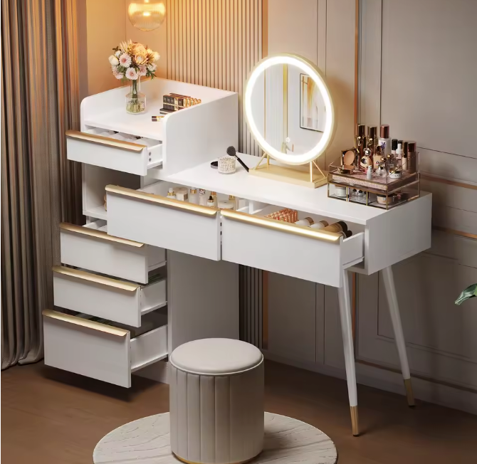 Luxe kaptafel met LED-verlichting en 6 lades – uitschuifbaar