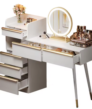 Luxe kaptafel met LED-verlichting en 6 lades – uitschuifbaar