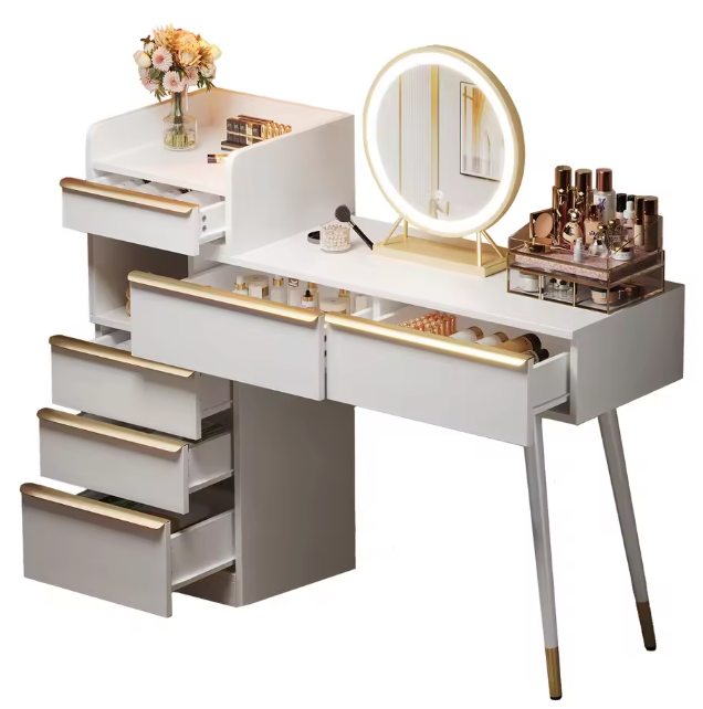 Luxe kaptafel met LED-verlichting en 6 lades – uitschuifbaar