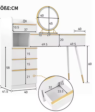 Luxe kaptafel met LED-verlichting en 6 lades – uitschuifbaar