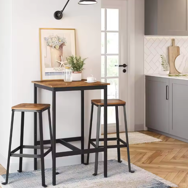 Vierkante bartafel met staal – hoge tafel 60×60×92 cm