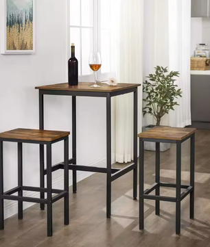 Vierkante bartafel met staal – hoge tafel 60×60×92 cm