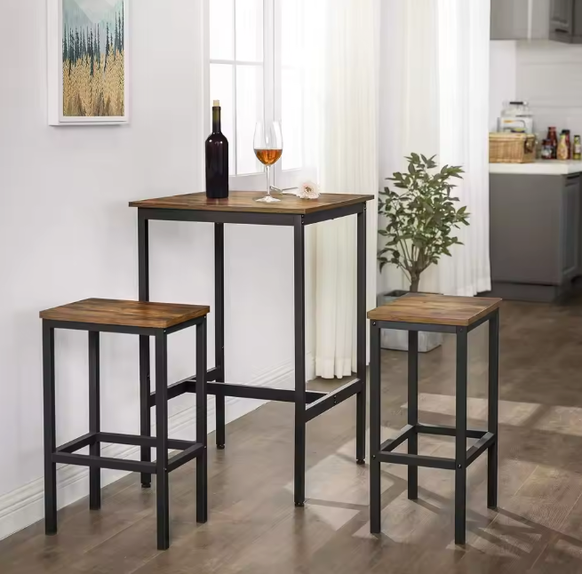 Vierkante bartafel met staal – hoge tafel 60×60×92 cm