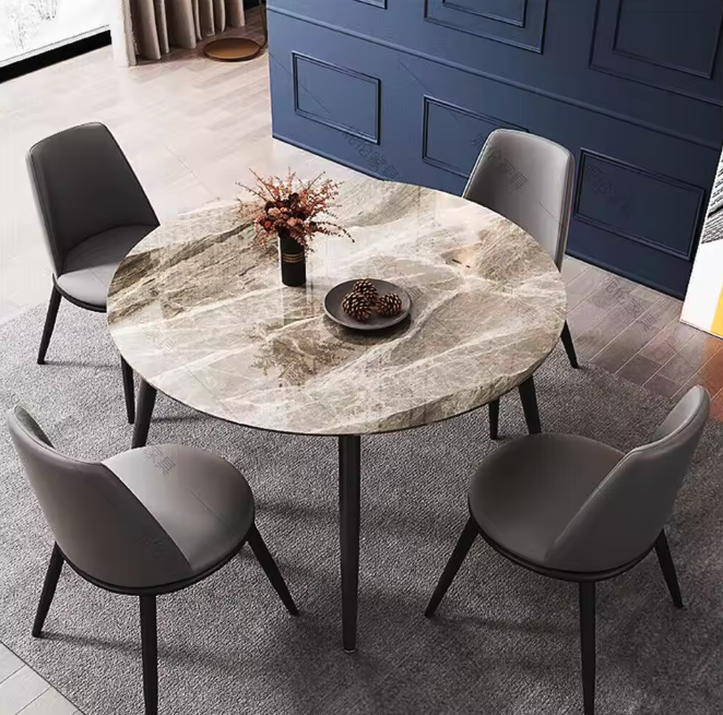 Ronde eettafel marmerlook – Ø80 cm voor 2–4 personen