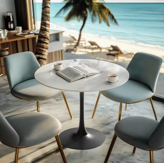 Ronde bistrotisch 78,5 cm hoog met gesinterd stenen blad