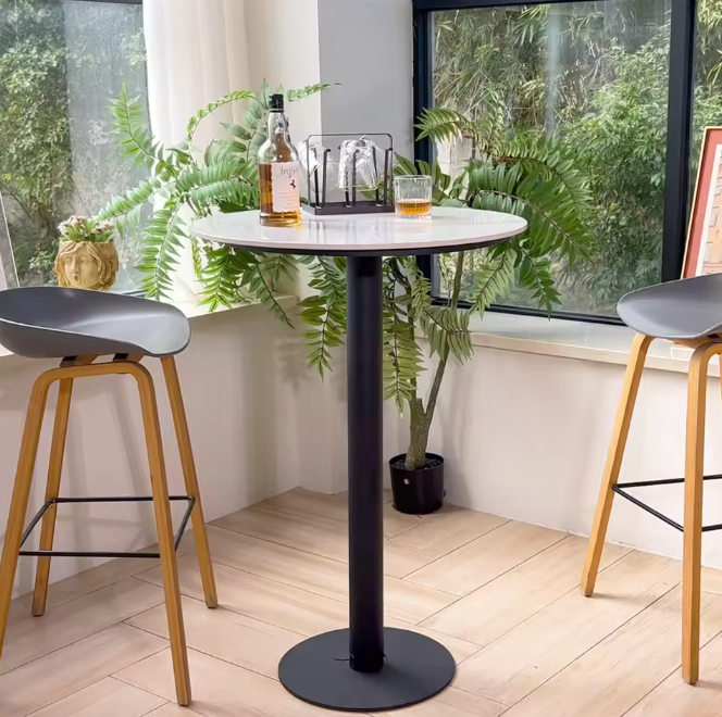 Ronde bartafel 100 cm met gesinterd stenen blad