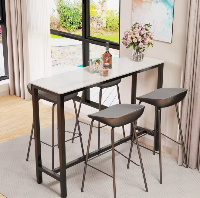 Rechthoekige marmeren bartafel 120 cm met metalen frame