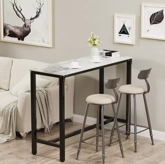 Rechthoekige marmeren bartafel 120 cm met metalen frame