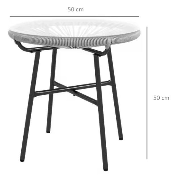 Ronde bistrotafel 50 cm met glazen blad en rotan rand