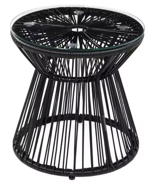 Ronde bistrotafel 40 cm met glazen blad en rotan frame