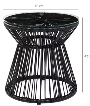 Ronde bistrotafel 40 cm met glazen blad en rotan frame