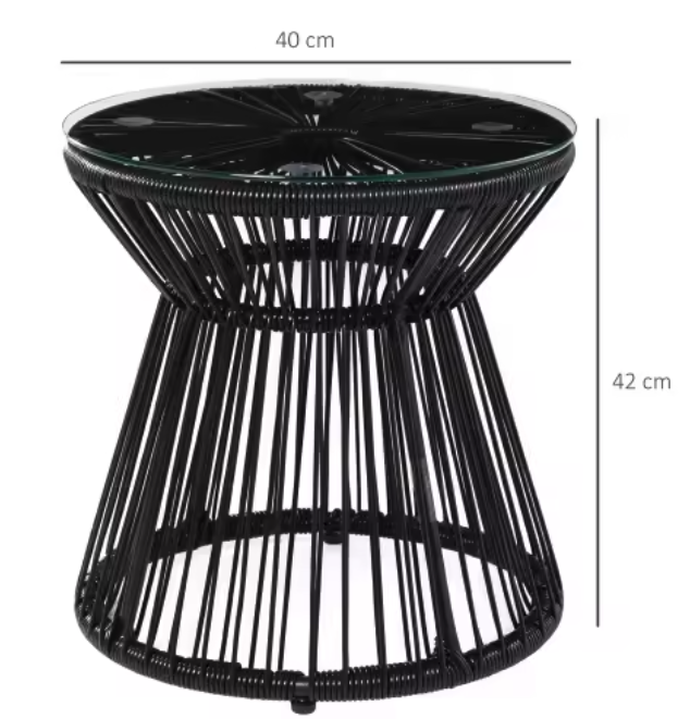 Ronde bistrotafel 40 cm met glazen blad en rotan frame