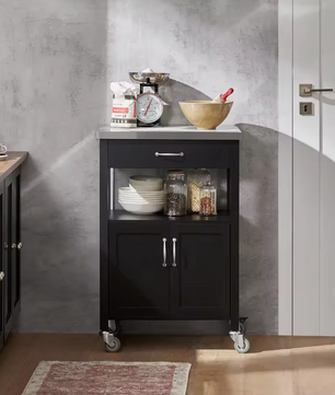 Keukentrolley met lade, kast en rvs werkblad zwart