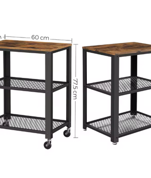 Industriële serveerwagen 3-laags met houtlook en wielen