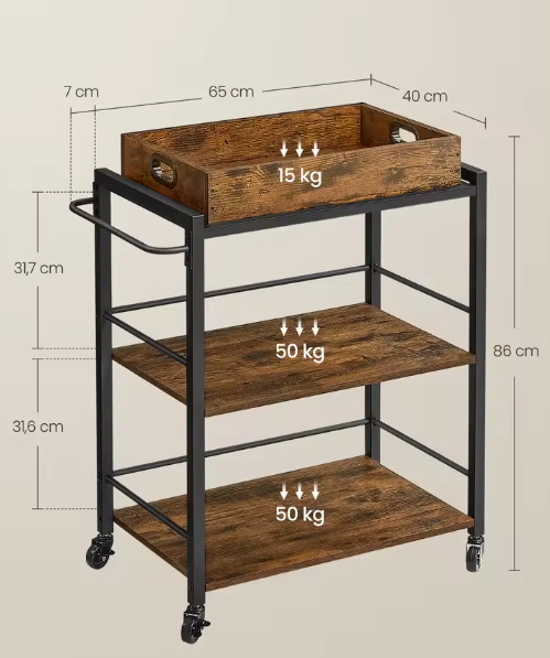 Serveerwagen met Afneembaar Dienblad – Industrieel Design & Wielen
