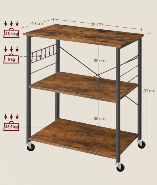 Serveerwagen met Afneembaar Dienblad – Industrieel Design & Wielen