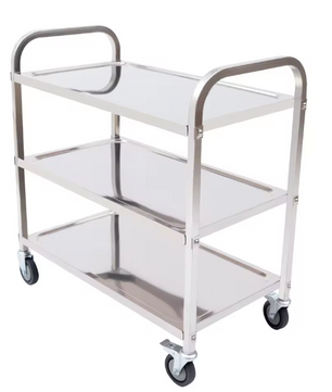Roestvrijstalen Serveerwagen – 3 Lagen & Wielen, 85×45×90 cm