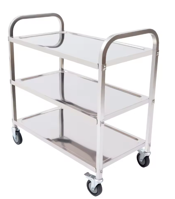 Roestvrijstalen Serveerwagen – 3 Lagen & Wielen, 85×45×90 cm