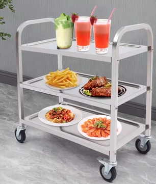 Roestvrijstalen Serveerwagen – 3 Lagen & Wielen, 85×45×90 cm