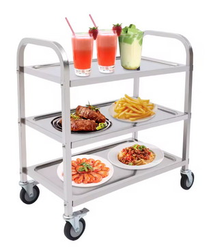 Roestvrijstalen Serveerwagen – 3 Lagen & Wielen, 85×45×90 cm