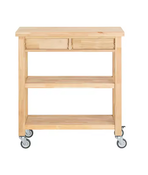 Rubberhouten Keukentrolley met Lades en Wielen – 80×40×90 cm