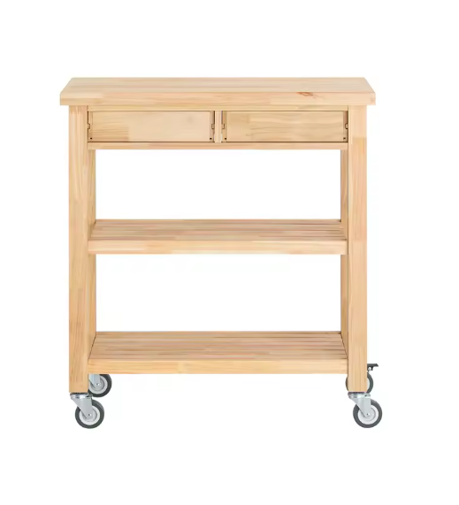 Rubberhouten Keukentrolley met Lades en Wielen – 80×40×90 cm