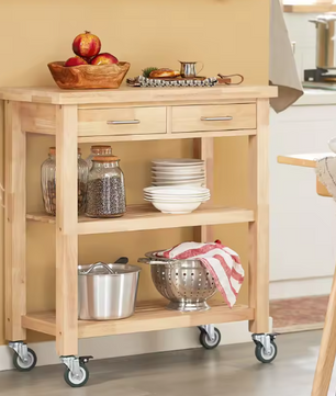 Rubberhouten Keukentrolley met Lades en Wielen – 80×40×90 cm