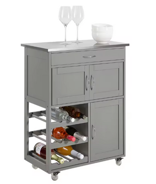 Lichtgrijze Keukentrolley met Lade, Deuren & Flessenrek – 67×87×38 cm