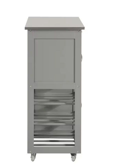 Lichtgrijze Keukentrolley met Lade, Deuren & Flessenrek – 67×87×38 cm