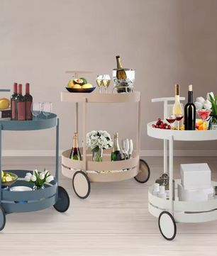 Ronde Serveerwagen met Wielen – IJzeren Trolley, 2 Niveaus