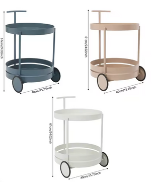 Ronde Serveerwagen met Wielen – IJzeren Trolley, 2 Niveaus