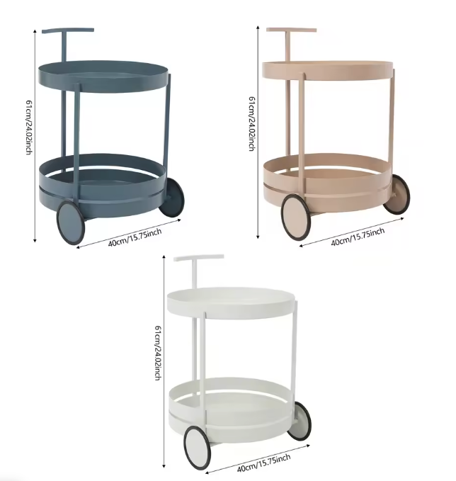 Ronde Serveerwagen met Wielen – IJzeren Trolley, 2 Niveaus