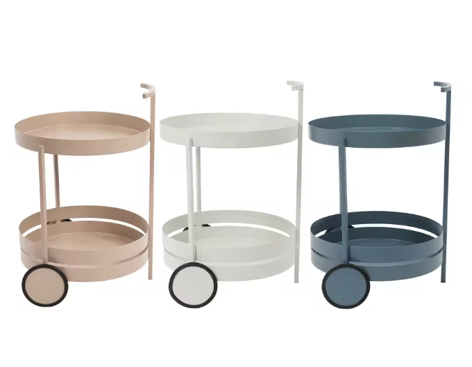 Ronde Serveerwagen met Wielen – IJzeren Trolley, 2 Niveaus