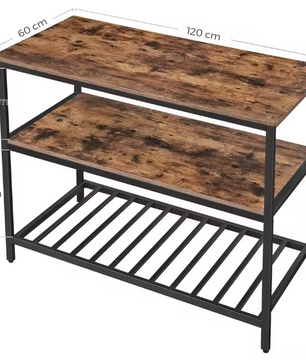 Keukenplank met Werkblad – 3 Niveaus & Stalen Frame, 120×60×90 cm