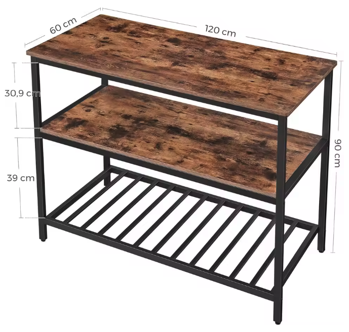 Keukenplank met Werkblad – 3 Niveaus & Stalen Frame, 120×60×90 cm