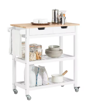 Keukentrolley met Lade & Planken – Houten Werkblad, 85×90×39 cm