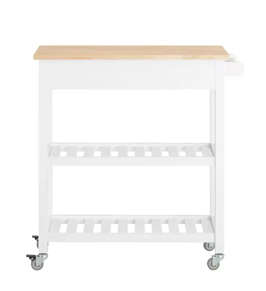 Keukentrolley met Lade & Planken – Houten Werkblad, 85×90×39 cm