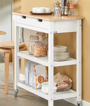 Keukentrolley met Lade & Planken – Houten Werkblad, 85×90×39 cm