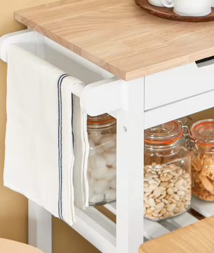 Keukentrolley met Lade & Planken – Houten Werkblad, 85×90×39 cm