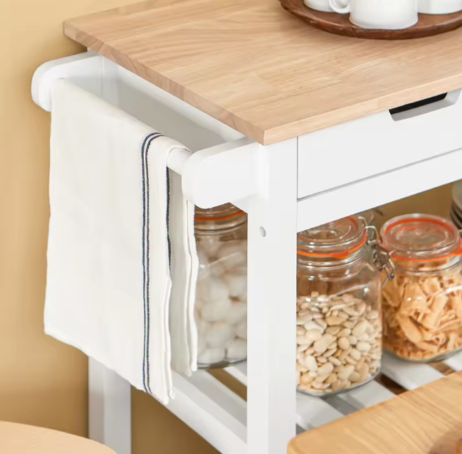 Keukentrolley met Lade & Planken – Houten Werkblad, 85×90×39 cm