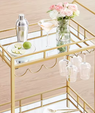 Luxe Serveerwagen met Glashouders – Goudkleurig, 90 cm Hoog