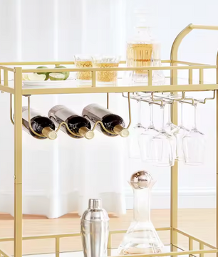 Luxe Serveerwagen met Glashouders – Goudkleurig, 90 cm Hoog