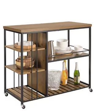 Industriële Serveerwagen met 5 Planken – Metaal & MDF, 110×92×45 cm