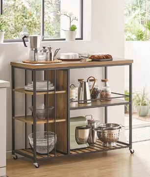 Industriële Serveerwagen met 5 Planken – Metaal & MDF, 110×92×45 cm