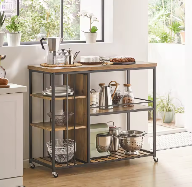 Industriële Serveerwagen met 5 Planken – Metaal & MDF, 110×92×45 cm