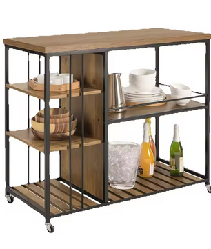 Industriële Serveerwagen met 5 Planken – Metaal & MDF, 110×92×45 cm