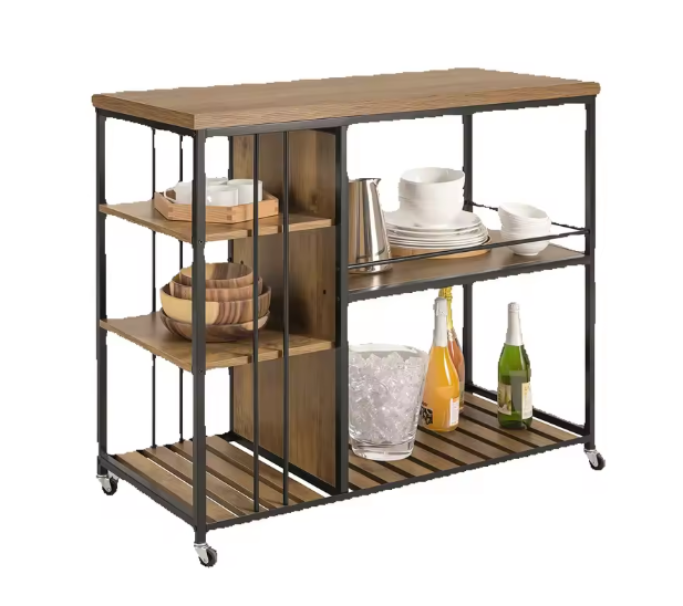 Industriële Serveerwagen met 5 Planken – Metaal & MDF, 110×92×45 cm