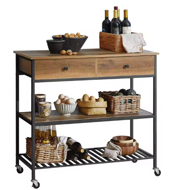 Industriële Serveerwagen met 5 Planken – Metaal & MDF, 110×92×45 cm