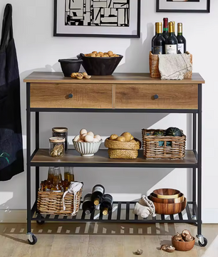 Industriële Serveerwagen met 5 Planken – Metaal & MDF, 110×92×45 cm