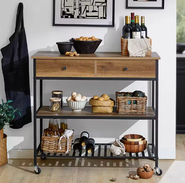 Industriële Serveerwagen met 5 Planken – Metaal & MDF, 110×92×45 cm